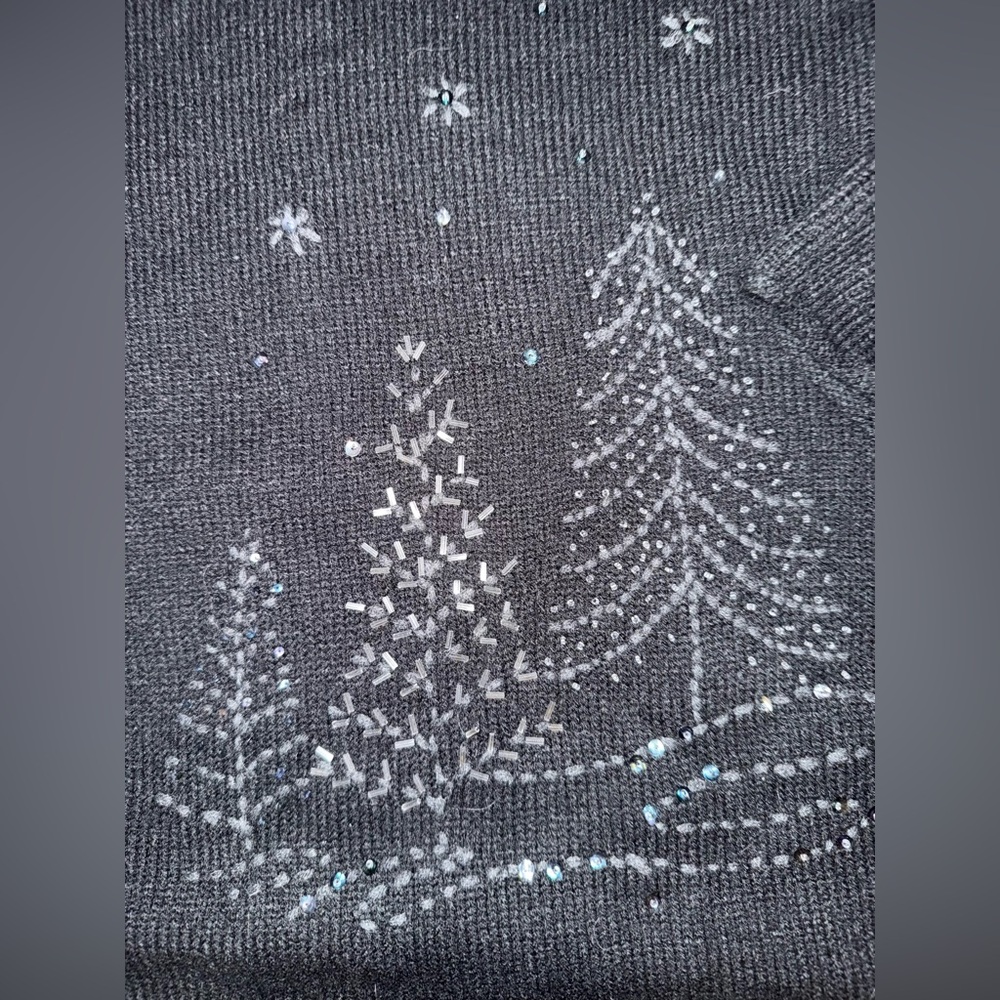 Black V-Neck Sweater with Winter Tree Design - Picture 10 of 13